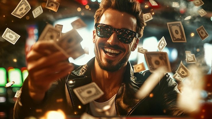 Pengguna membaca info hadiah dari ponsel